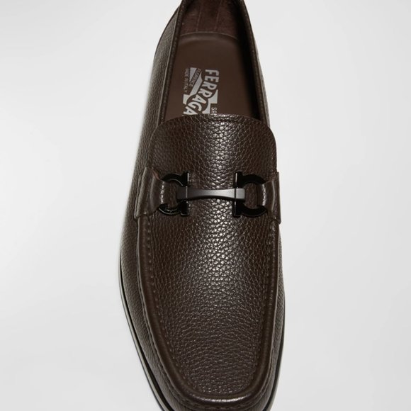 BRAND NEW Salvatore Ferragamo Men\'s Grandioso Grained Calfskin Gancini Loafer